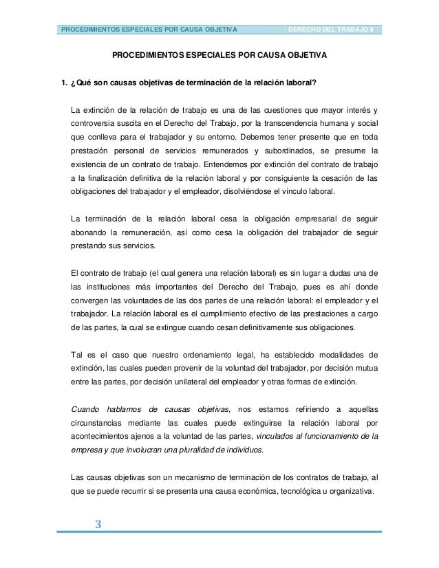 Causas objetivas de terminación de la relación laboral